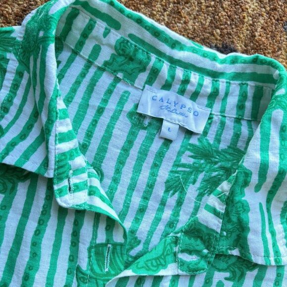 Calypso St. Barth linen blend short sleeve button up resort Mediterranean Large - Picture 4 of 8